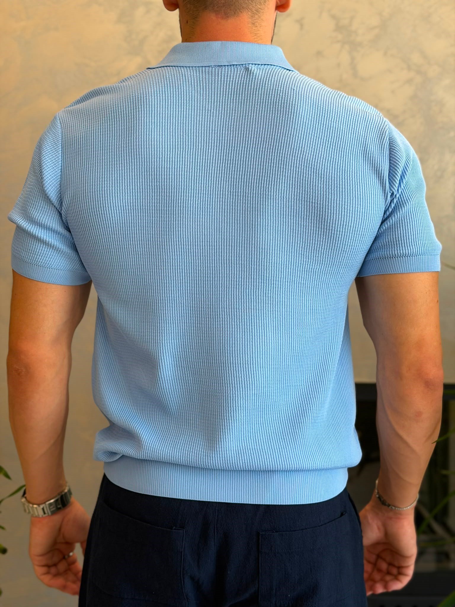 Erkek Fitilli Fermuarlı Yumuşak Dokulu Tshirt Bebe Mavi Eca082