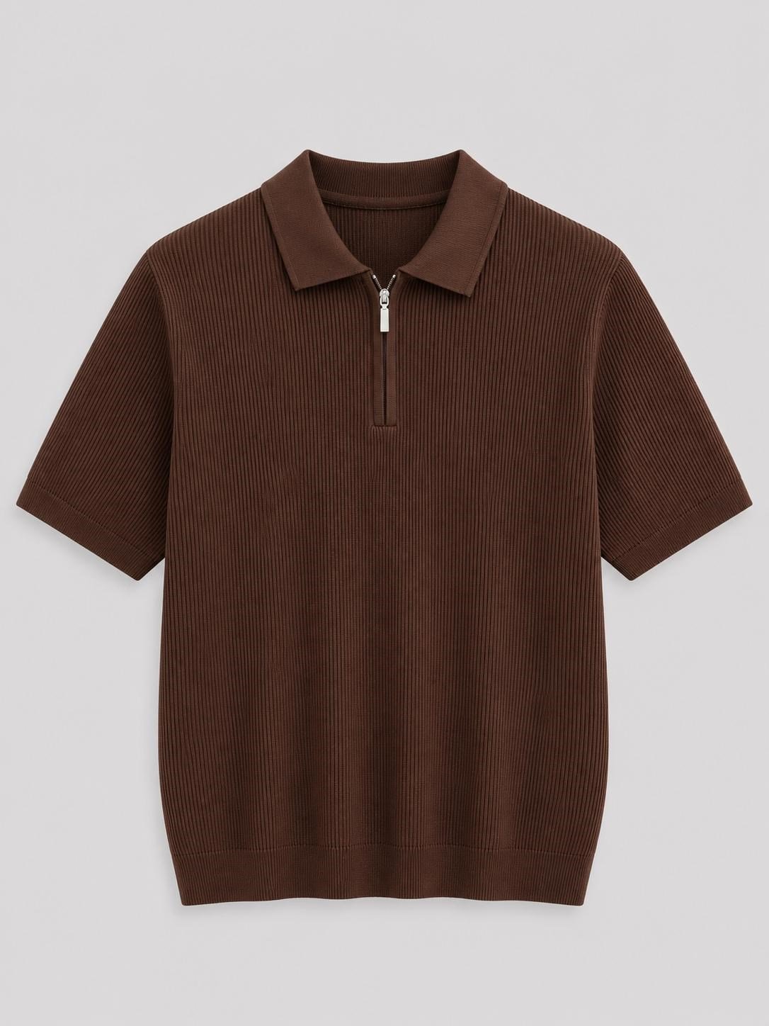 Erkek Fitilli Fermuarlı Yumuşak Dokulu Tshirt Acı Kahve Eca082