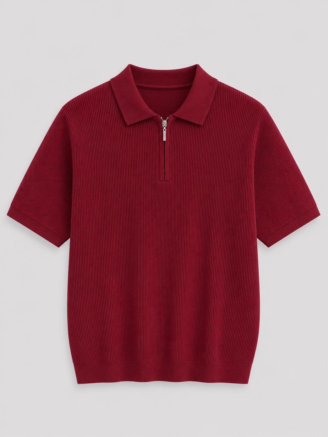 Erkek Fitilli Fermuarlı Yumuşak Dokulu Tshirt Kırmızı Eca082