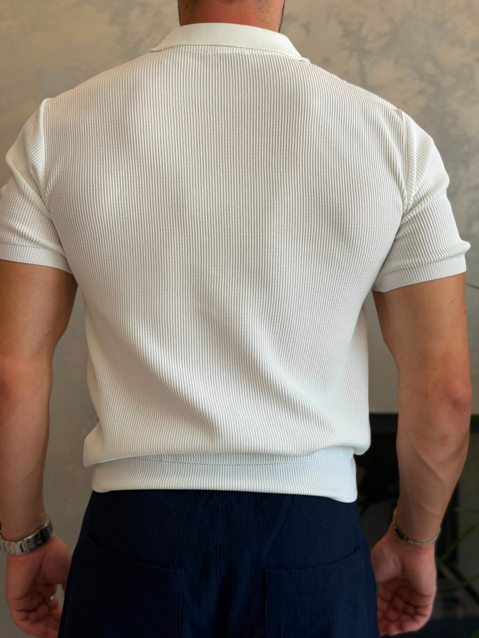 Erkek Fitilli Fermuarlı Yumuşak Dokulu Tshirt Beyaz Eca082