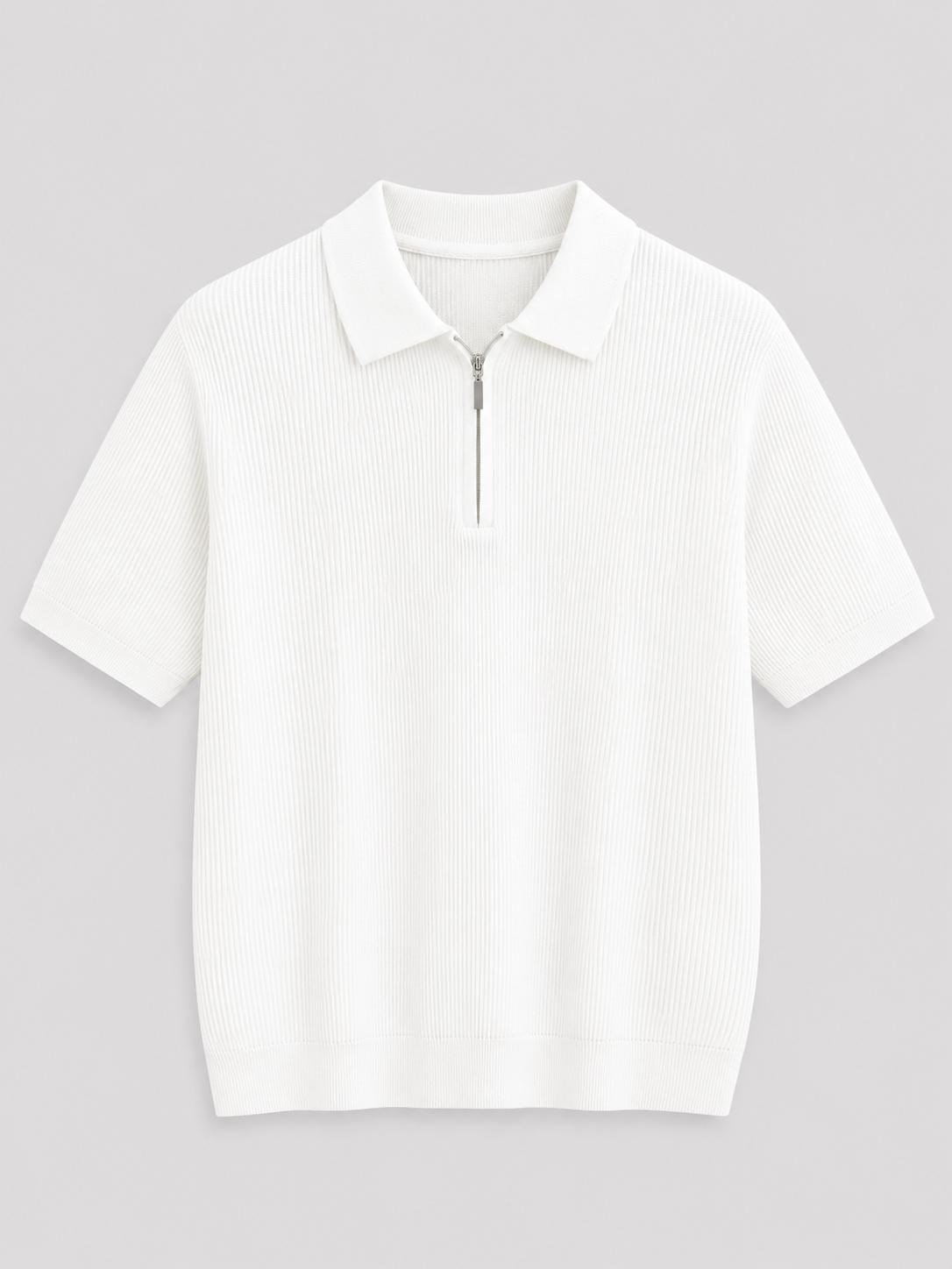 Erkek Fitilli Fermuarlı Yumuşak Dokulu Tshirt Beyaz Eca082