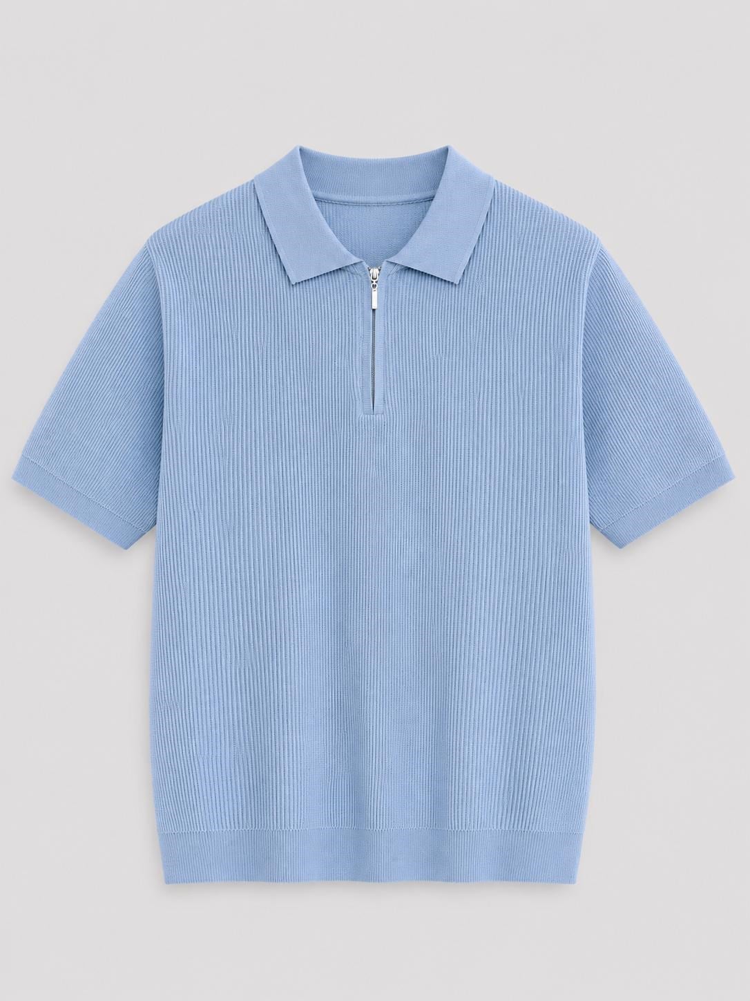 Erkek Fitilli Fermuarlı Yumuşak Dokulu Tshirt Bebe Mavi Eca082