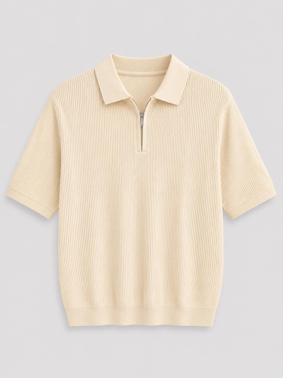 Erkek Fitilli Fermuarlı Yumuşak Dokulu Tshirt Tereyaği Sarı Eca082