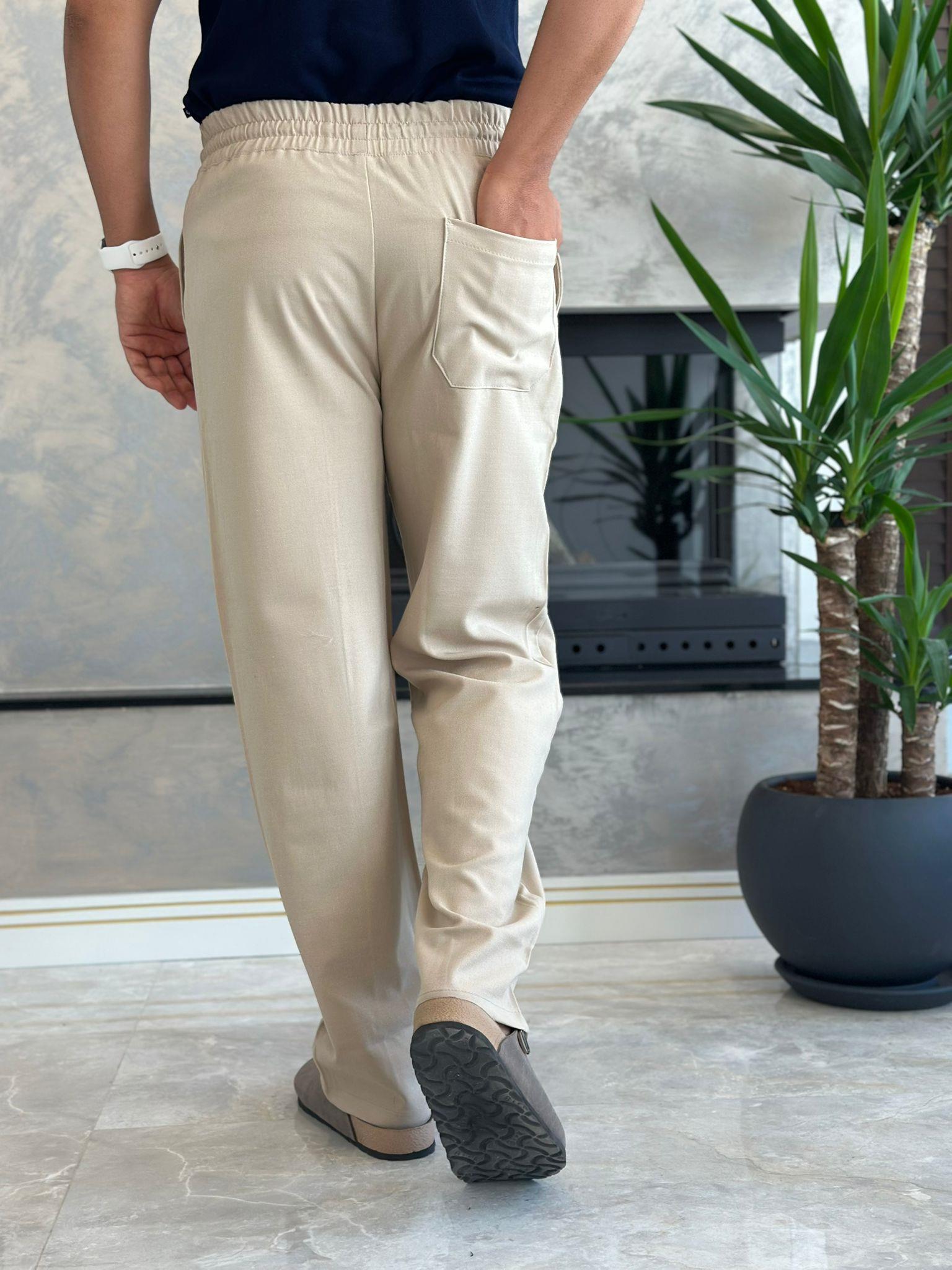 Erkek Jogger Bel Bantlı Comfort Fit Pantolon Bej Eca026