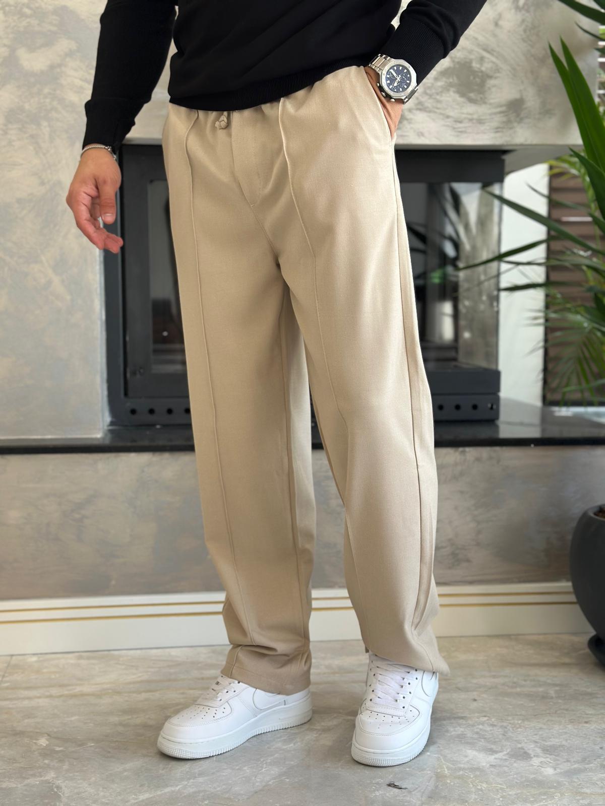 Erkek Jogger Bel Bantlı Comfort Fit Pantolon Bej Eca026