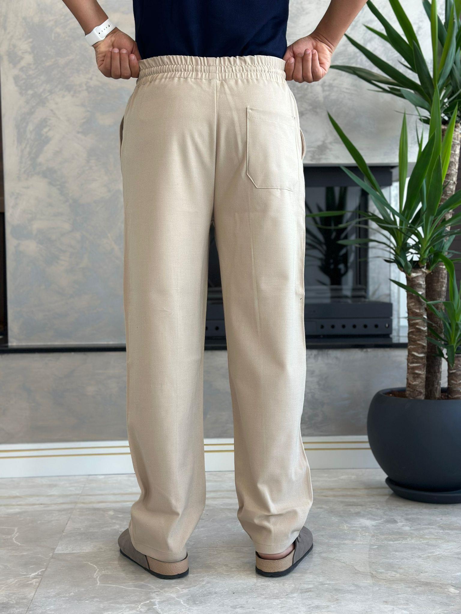 Erkek Jogger Bel Bantlı Comfort Fit Pantolon Bej Eca026