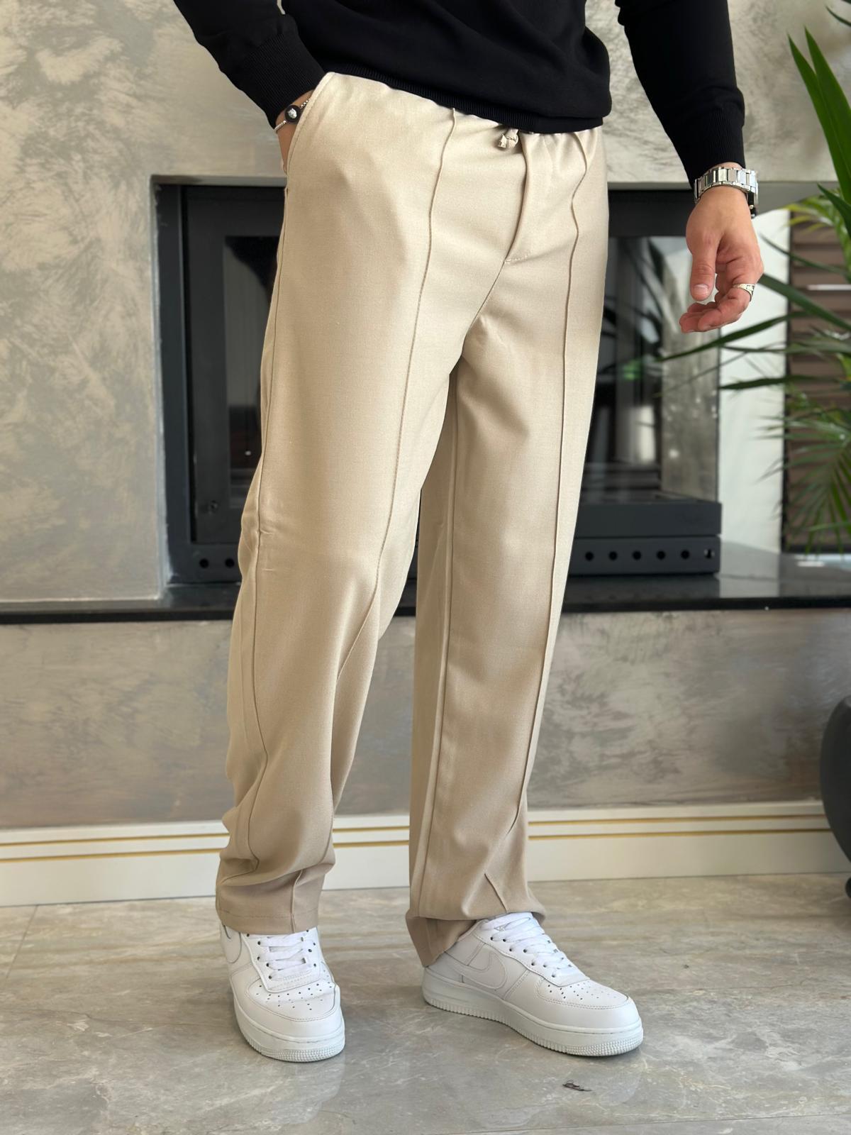 Erkek Jogger Bel Bantlı Comfort Fit Pantolon Bej Eca026