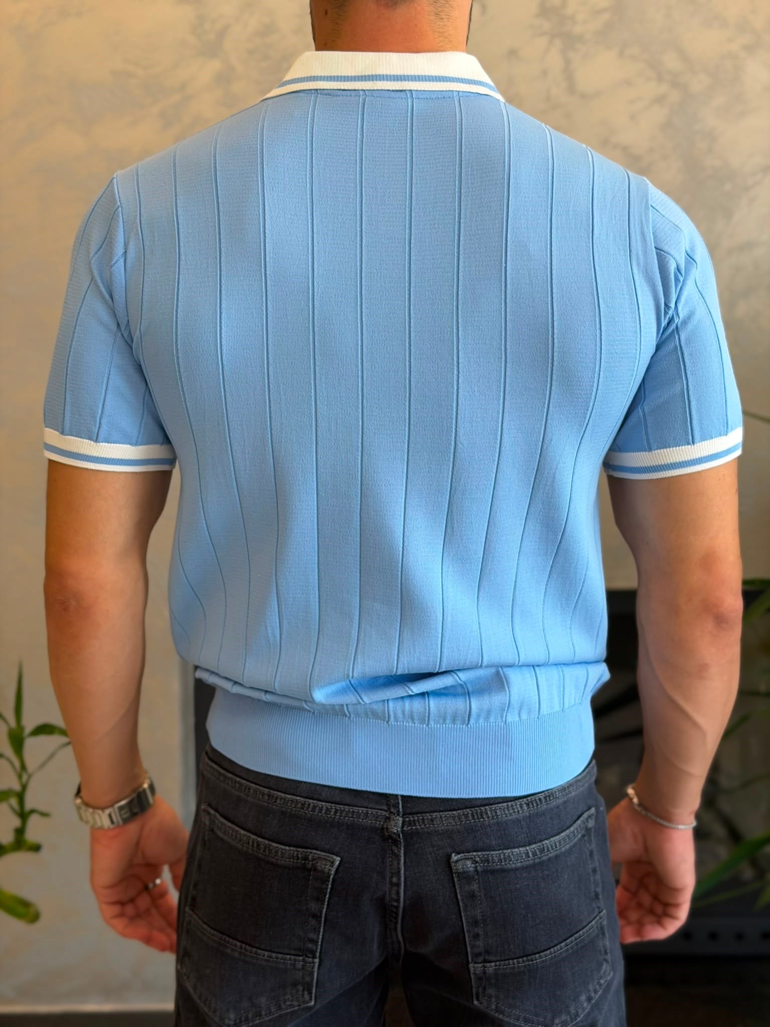 Erkek Kontrast Regular Fit Polo Yaka Tshirt Bebe Mavi  Eca078