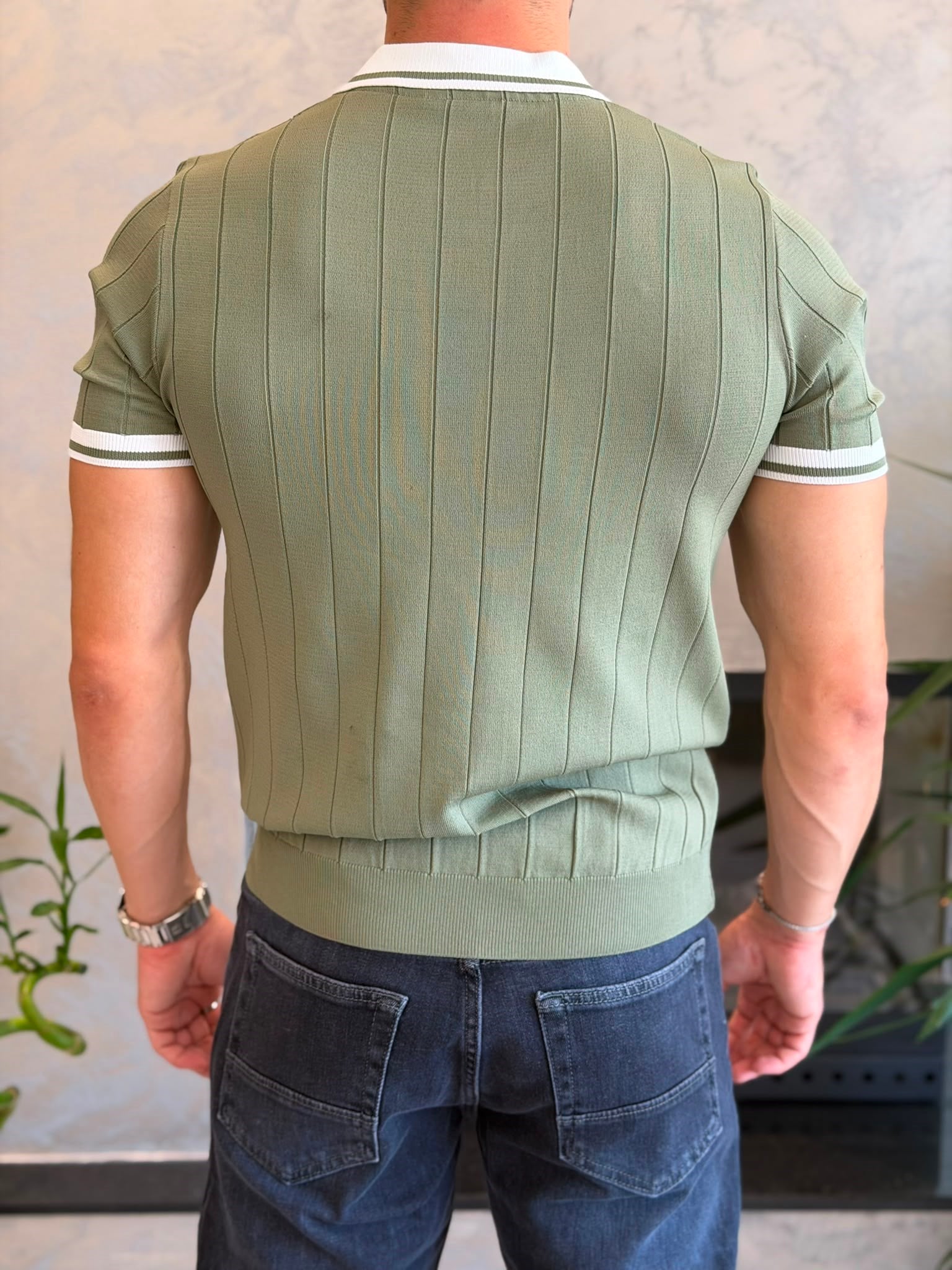 Erkek Kontrast Regular Fit Polo Yaka Tshirt Haki Eca078