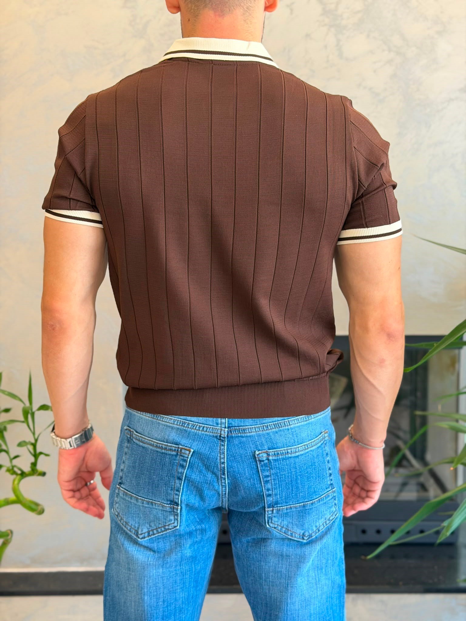 Erkek Kontrast Regular Fit Polo Yaka Tshirt Acı Kahve Eca078