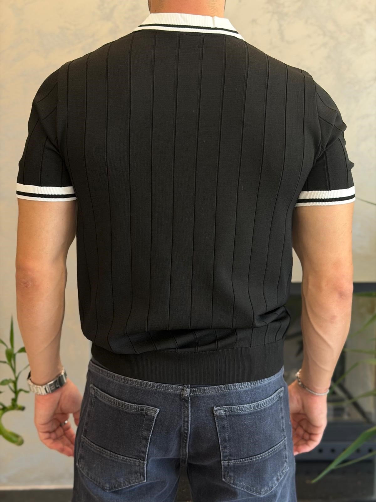Erkek Kontrast Regular Fit Polo Yaka Tshirt Siyah  Eca078