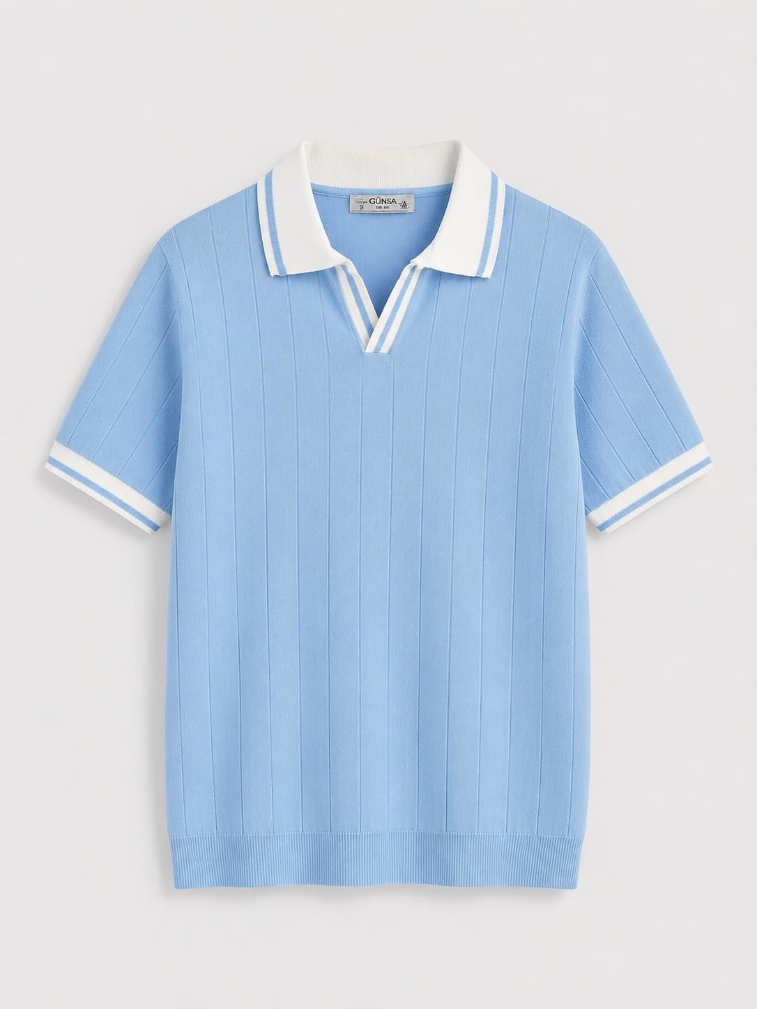 Erkek Kontrast Regular Fit Polo Yaka Tshirt Bebe Mavi  Eca078