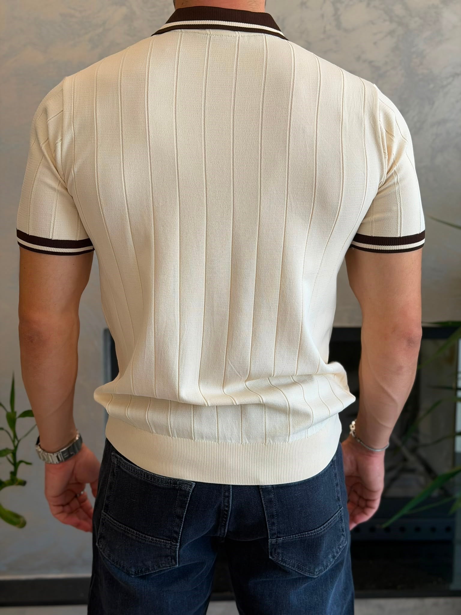 Erkek Kontrast Regular Fit Polo Yaka Tshirt Bej Eca078