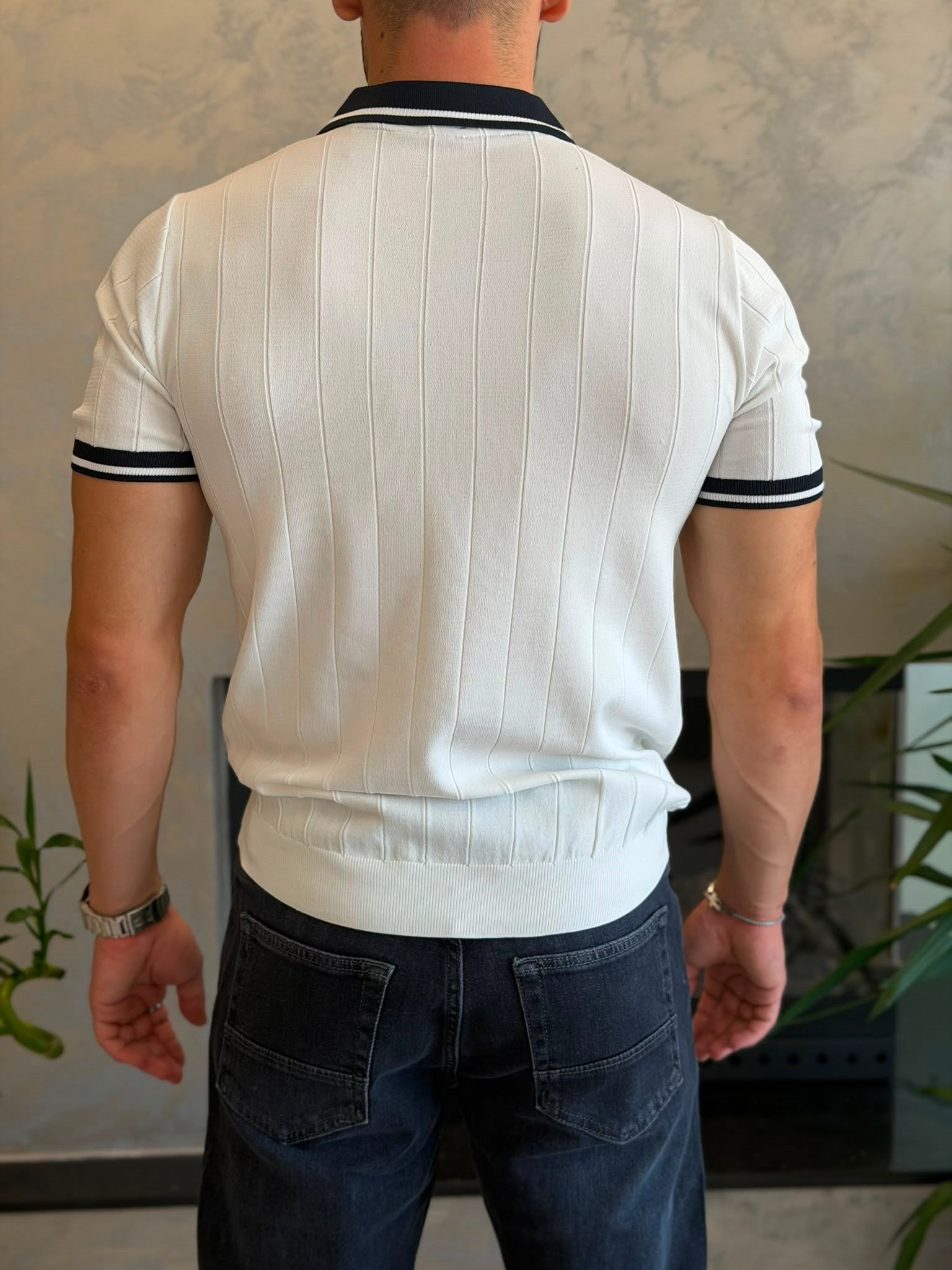 Erkek Kontrast Regular Fit Polo Yaka Tshirt Beyaz Eca078