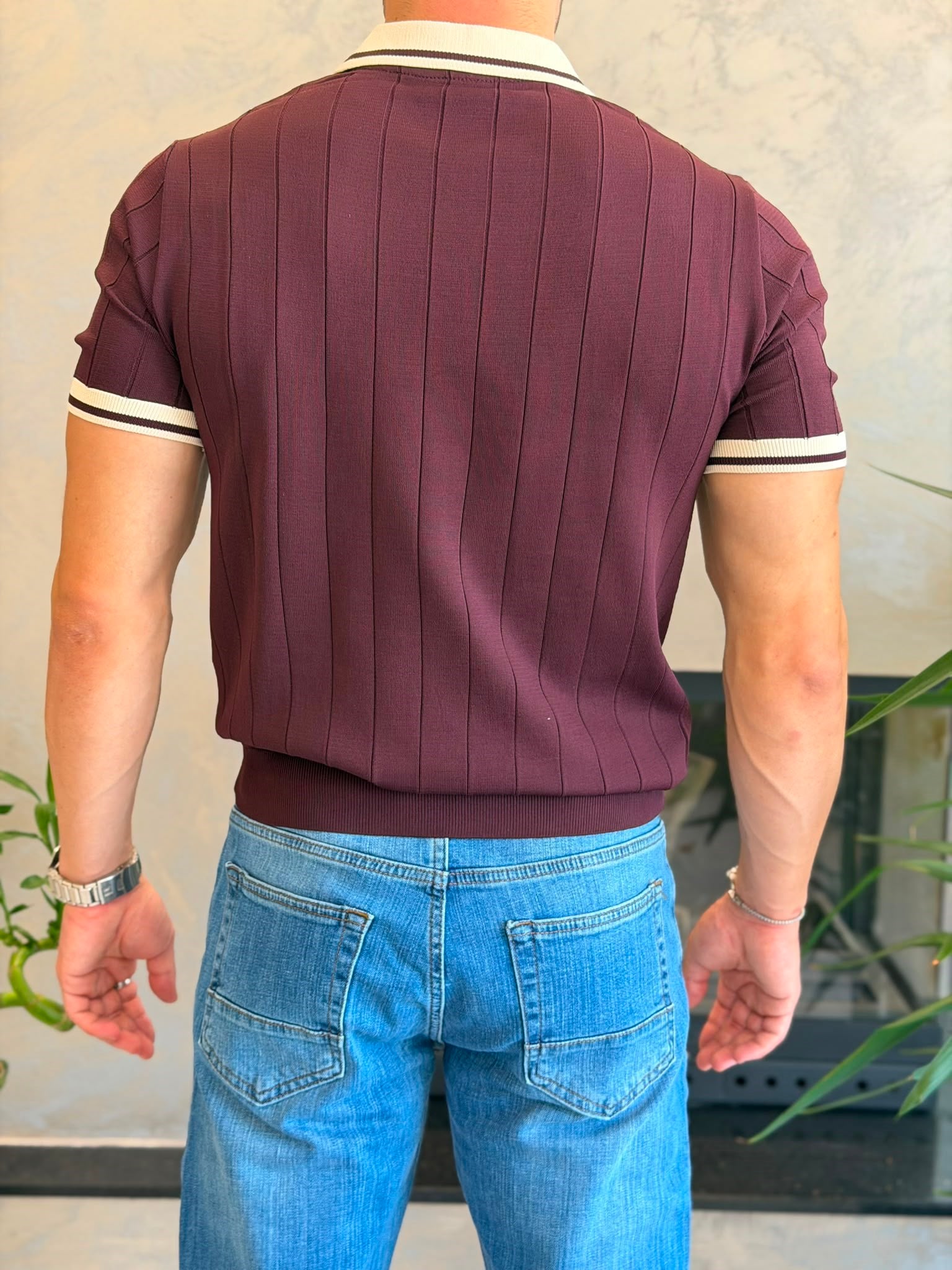 Erkek Kontrast Regular Fit Polo Yaka Tshirt Bordo Eca078