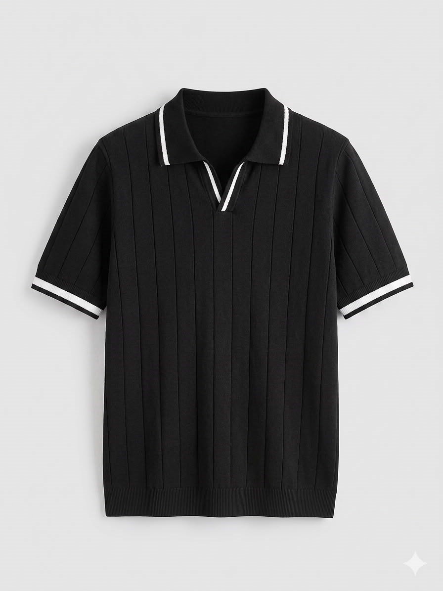 Erkek Kontrast Regular Fit Polo Yaka Tshirt Siyah  Eca078