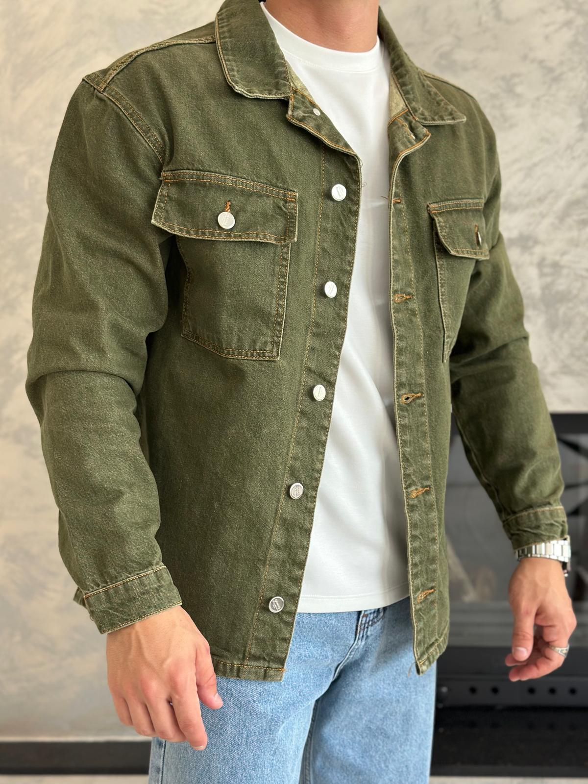 Erkek Oversize Kesim Denim Ceket Haki Eca036