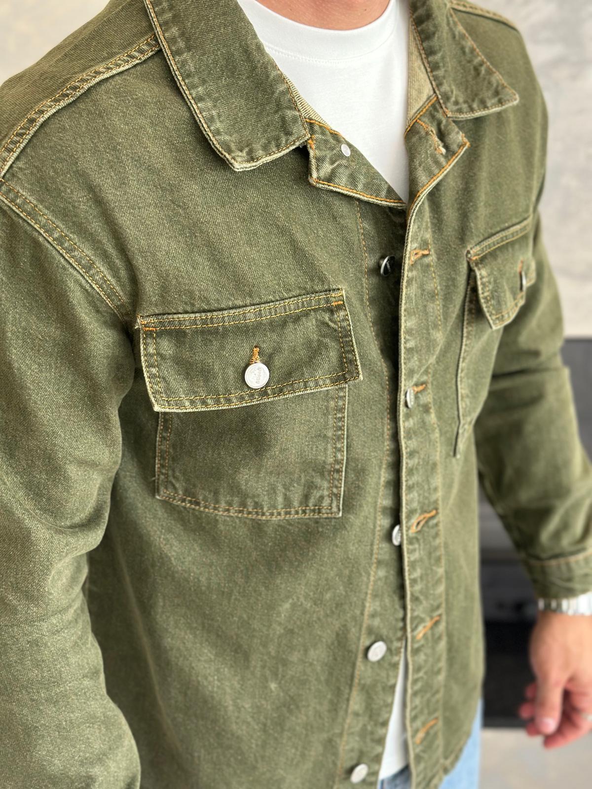 Erkek Oversize Kesim Denim Ceket Haki Eca036