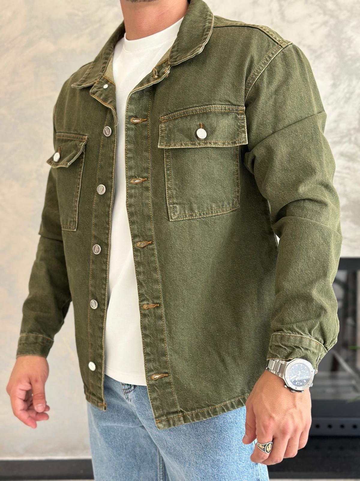 Erkek Oversize Kesim Denim Ceket Haki Eca036