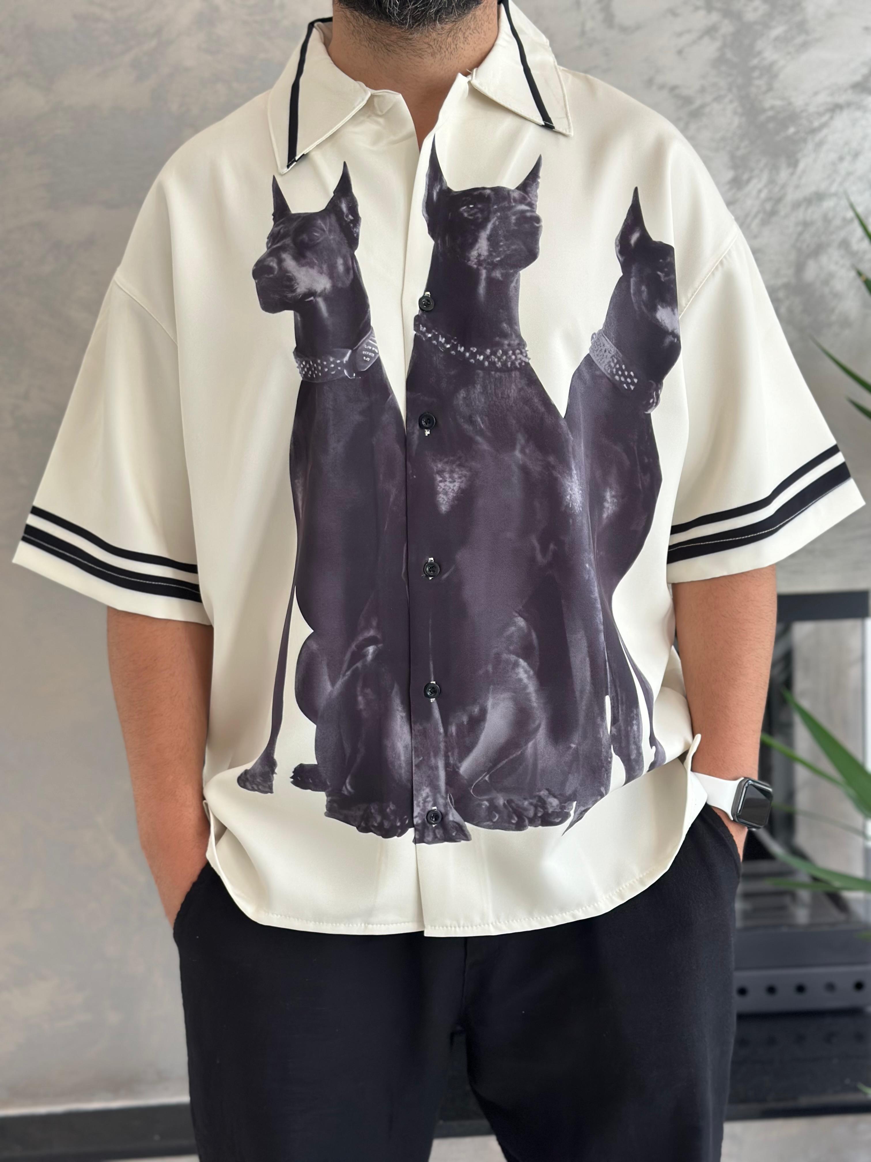 Erkek Oversize Kesim Dobermann Baskılı Gömlek eca023