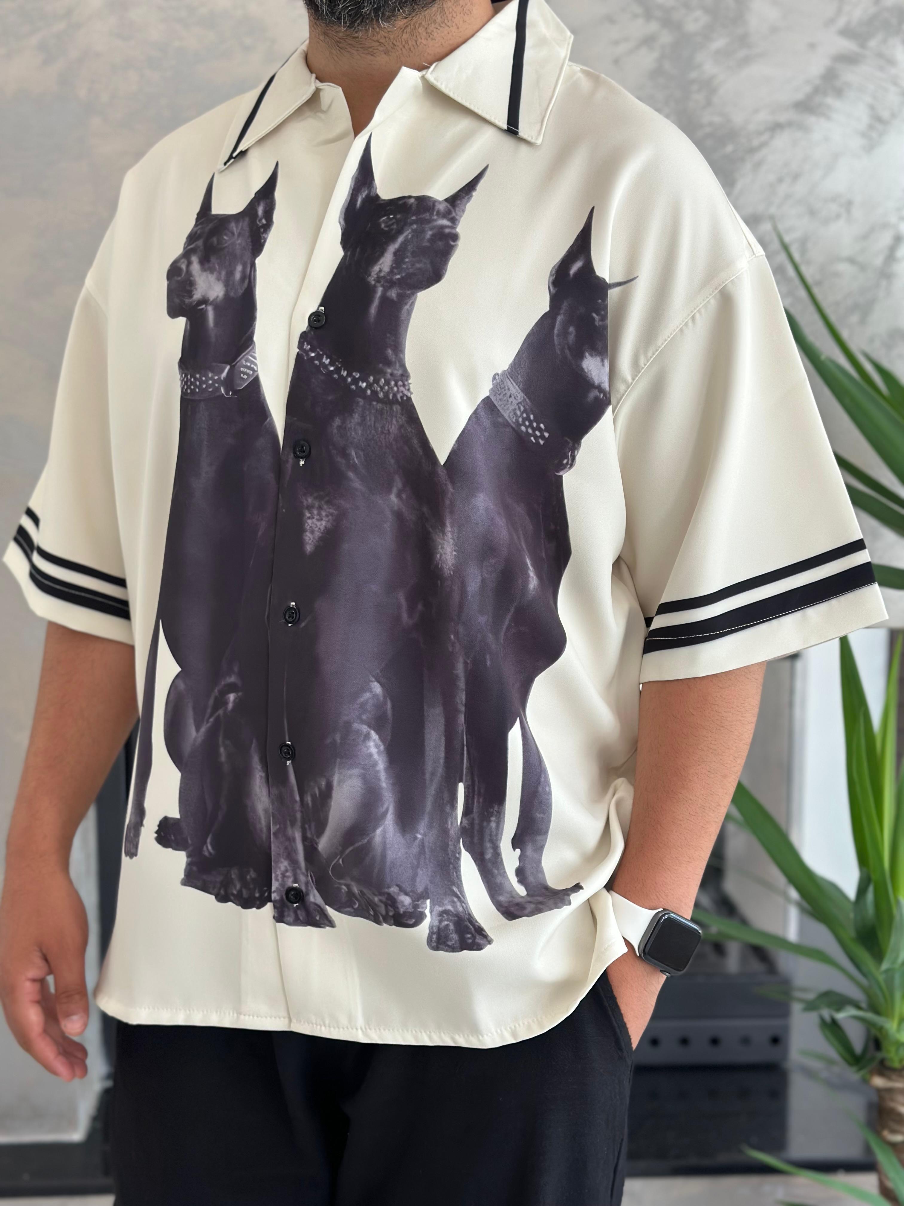 Erkek Oversize Kesim Dobermann Baskılı Gömlek eca023