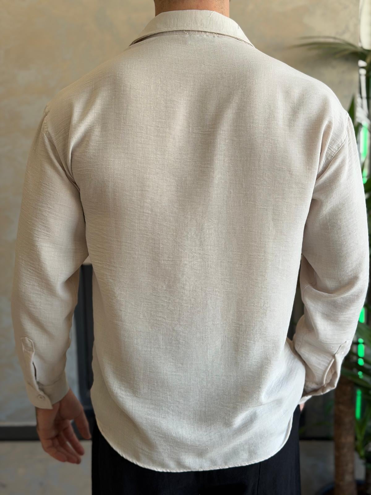 Erkek Oversize Kesim Keten Gömlek Bej Eca061