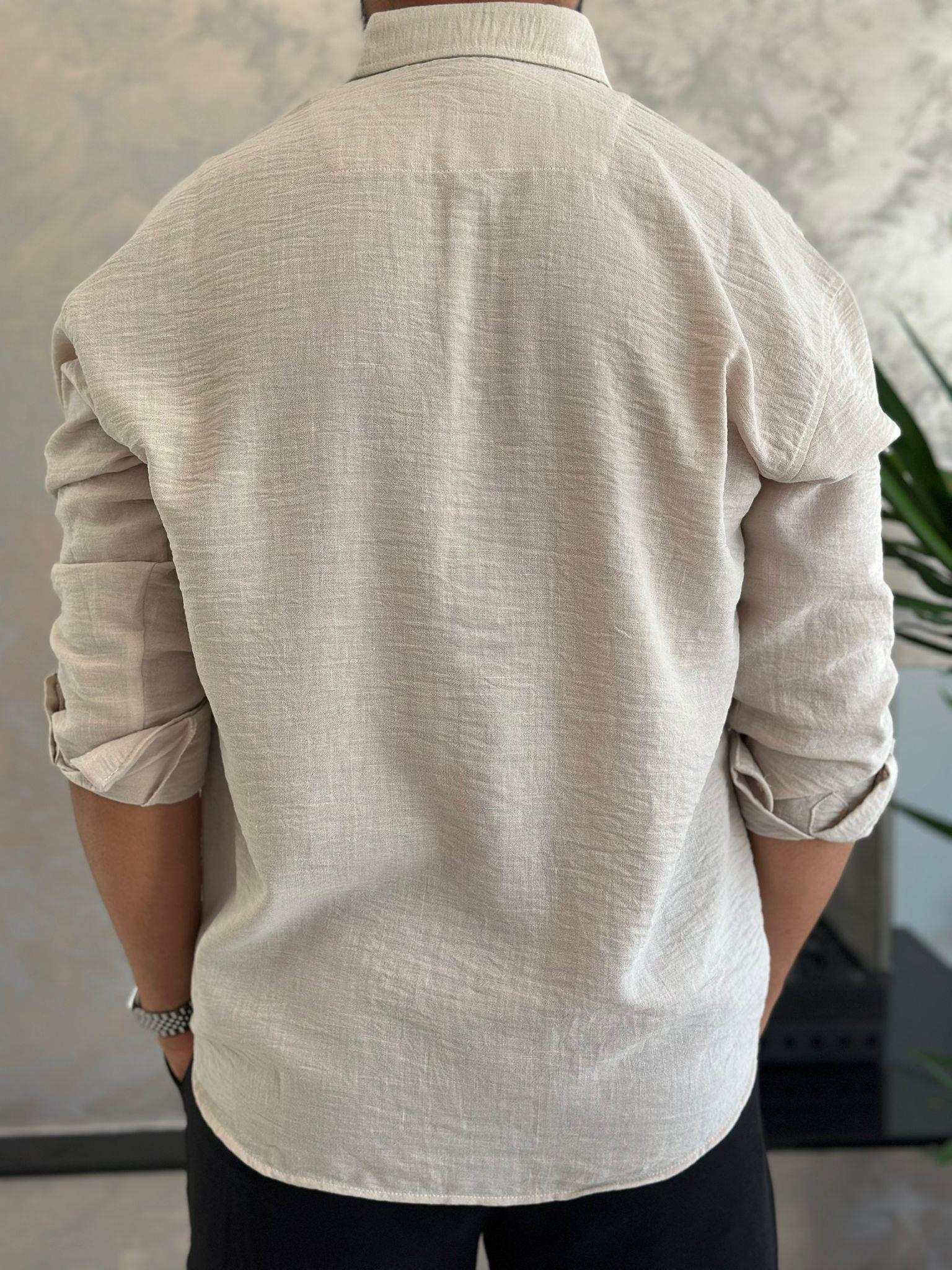 Erkek Oversize Kesim Keten Gömlek Bej Eca007