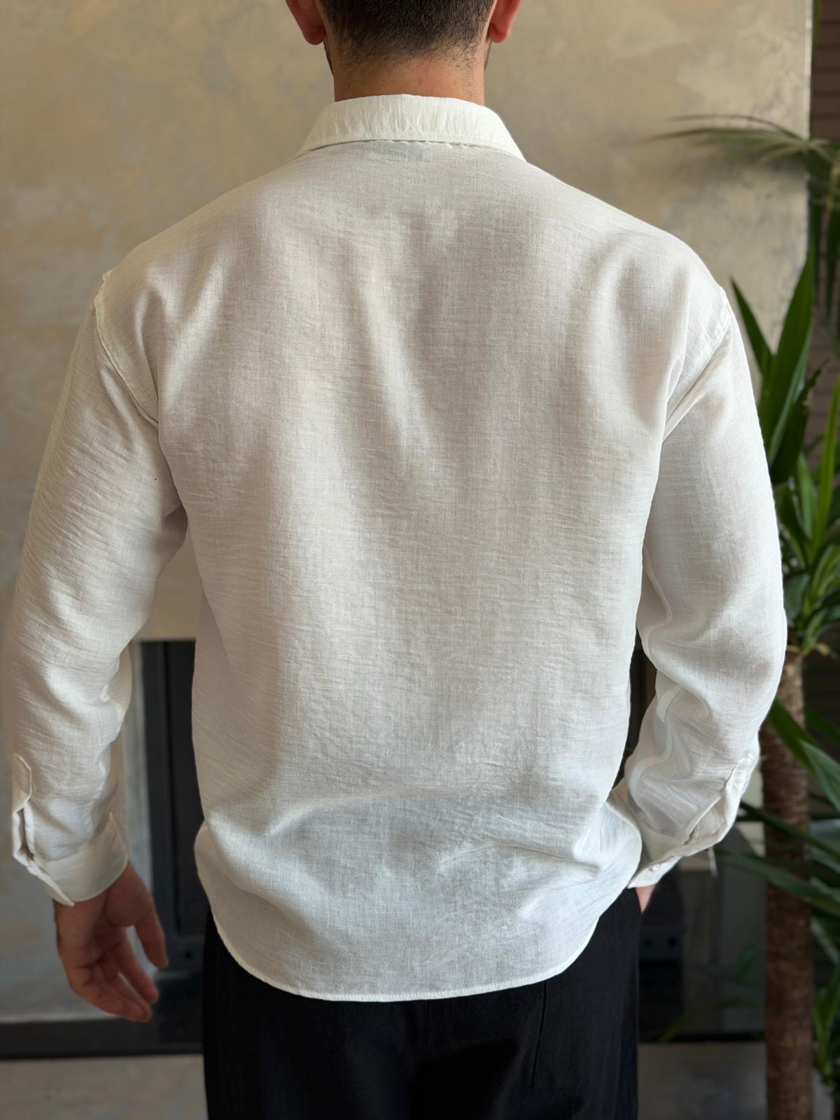 Erkek Oversize Kesim Keten Gömlek Beyaz Eca061