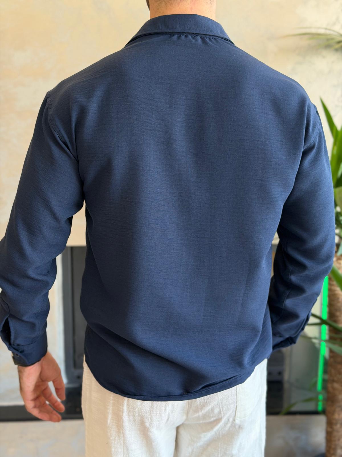 Erkek Oversize Kesim Keten Gömlek Lacivert Eca061