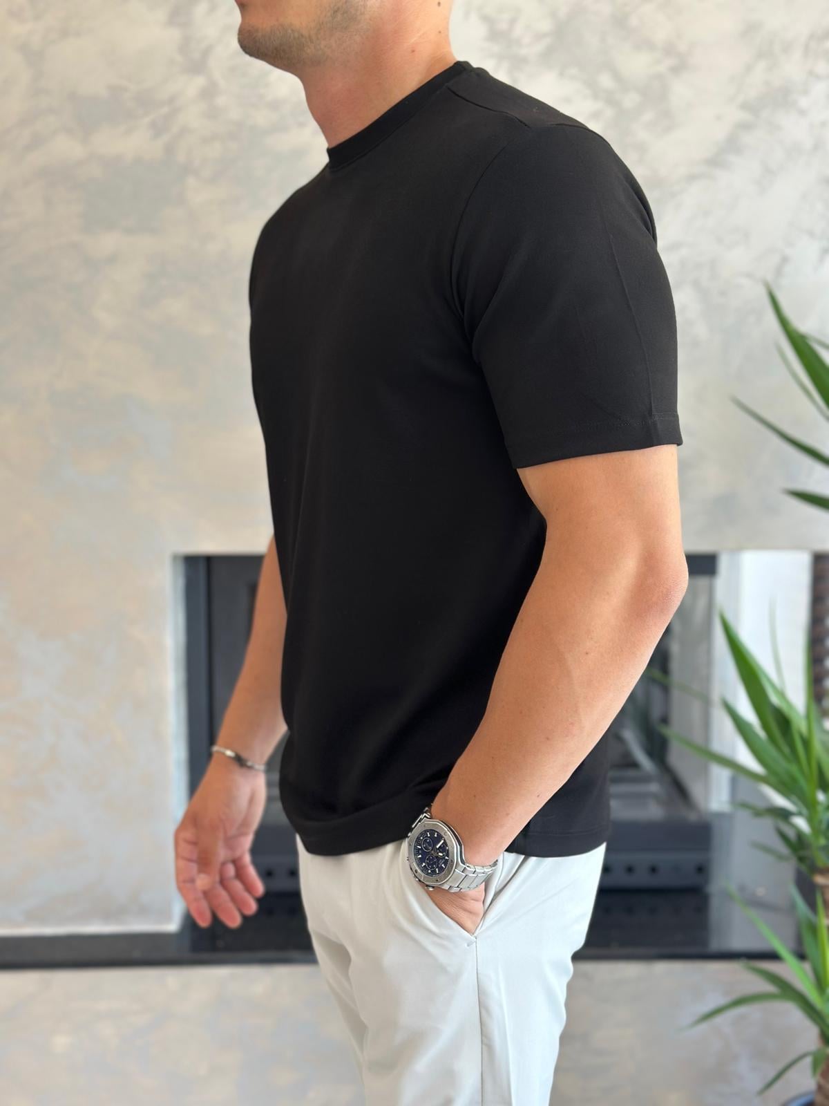 Erkek Oversize Kesim Pamuklu Premium Tshirt Siyah Eca014