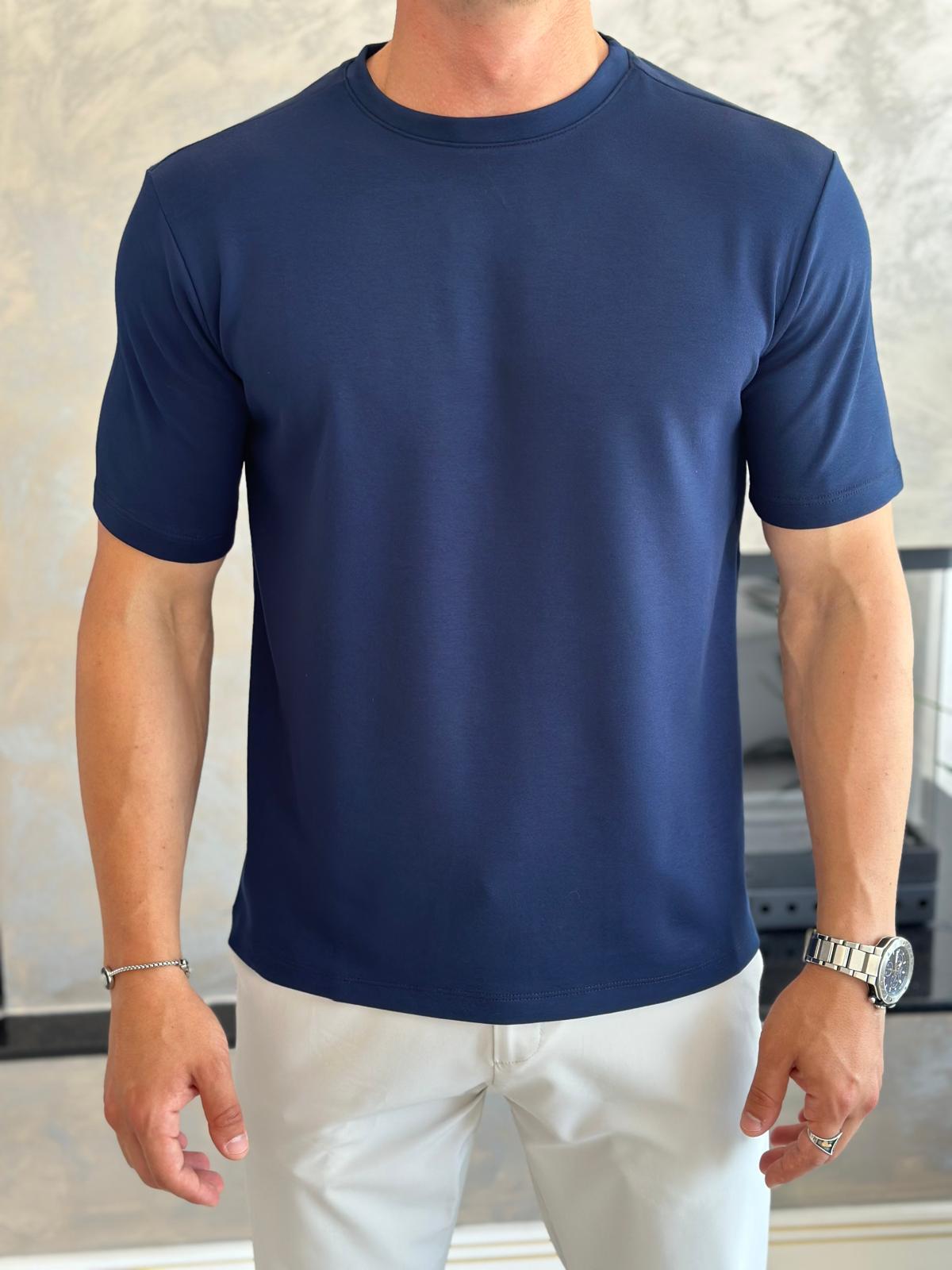 Erkek Oversize Kesim Pamuklu Premium Tshirt Lacivert  Eca014