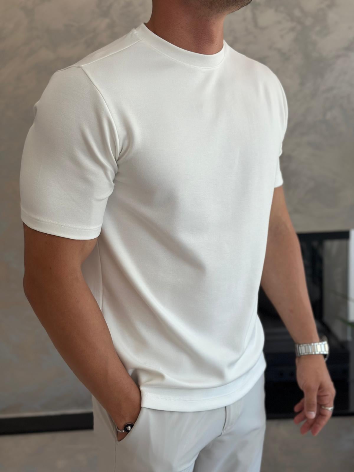 Erkek Oversize Kesim Pamuklu Premium Tshirt Beyaz Eca014
