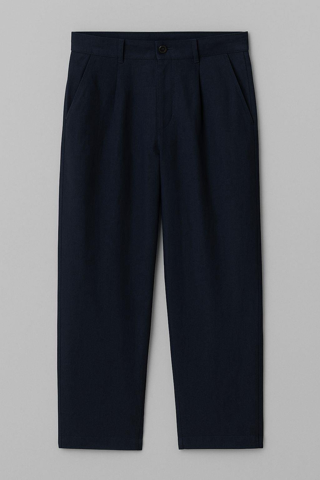 Erkek Pileli  Relaxed Fit Keten Pantolon Lacivert Eca028