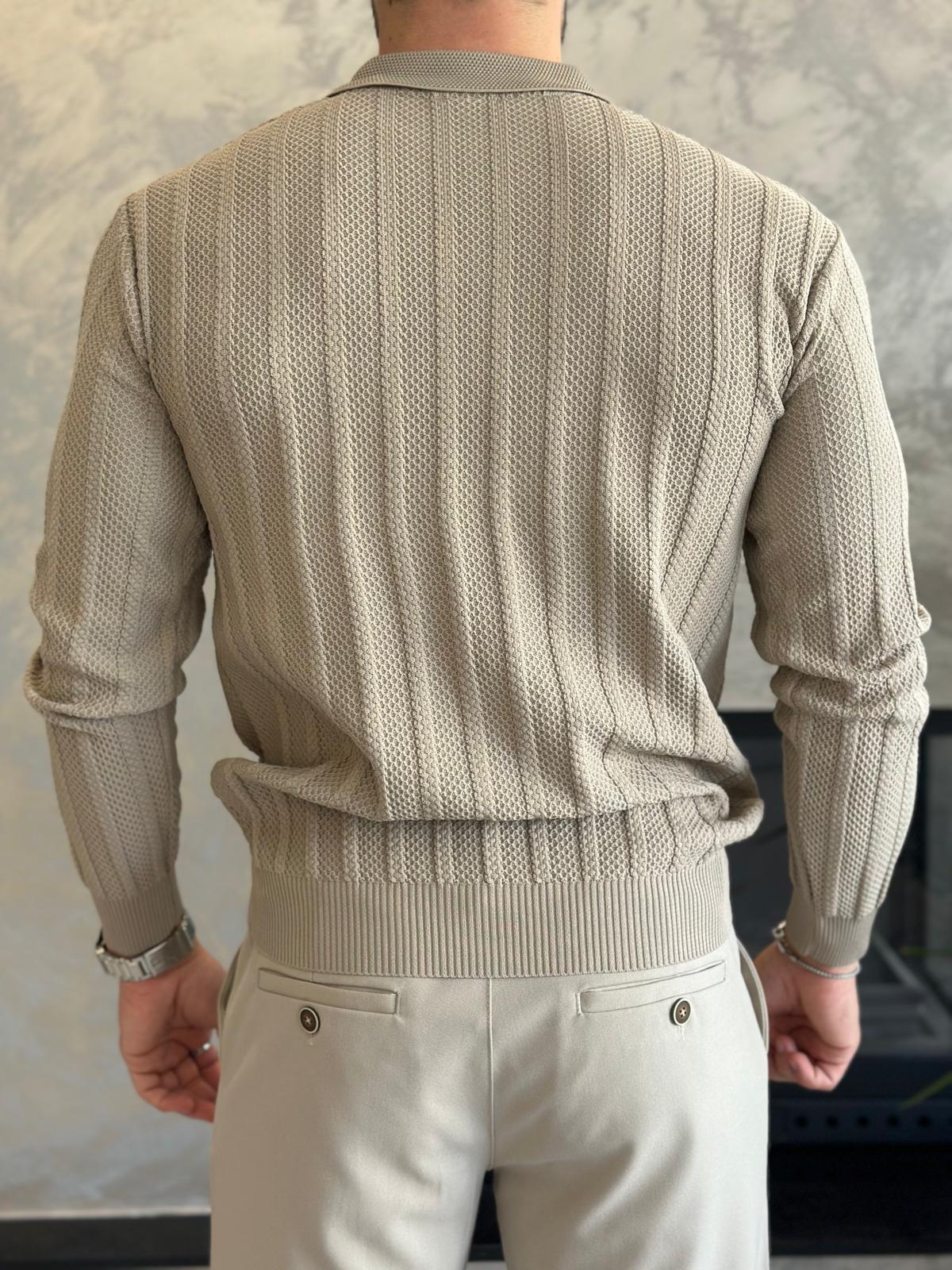 Erkek Polo Yaka Dokulu Kazak Bej Eca054