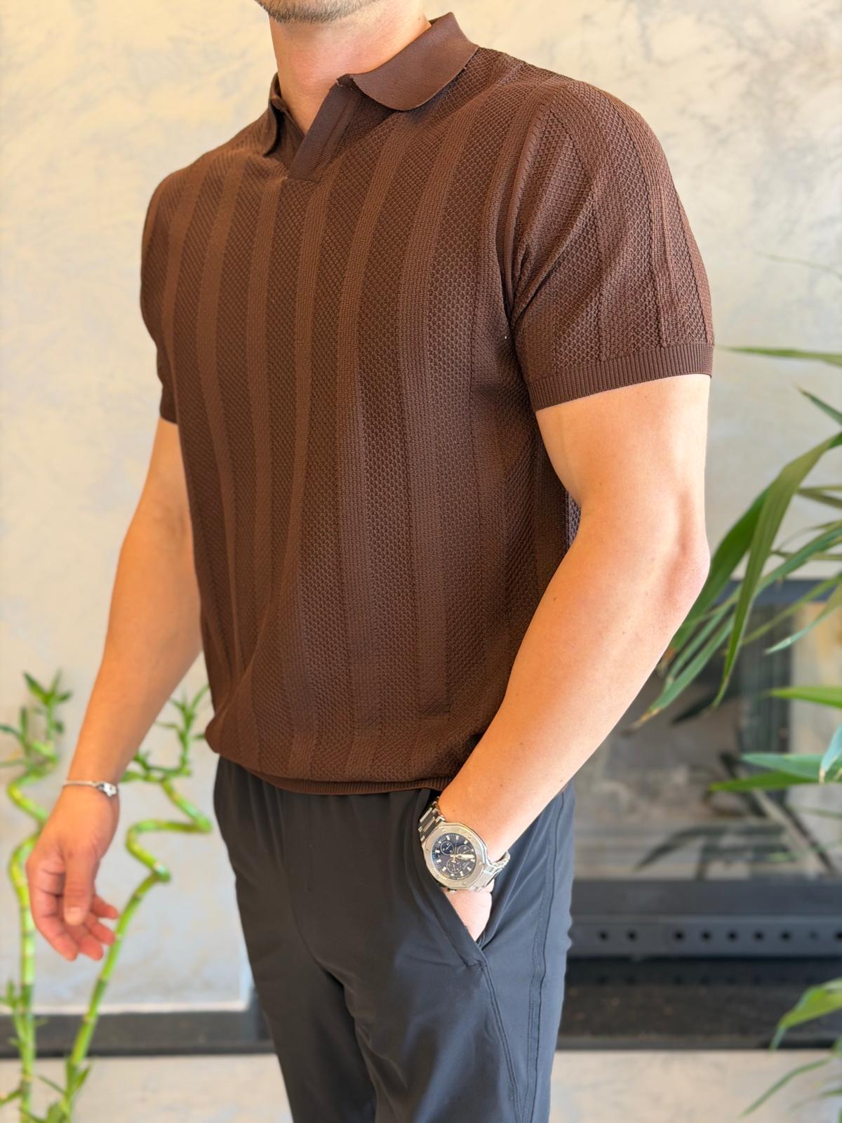 Erkek Polo Yaka Dokulu Tshirt Acı Kahve Eca065