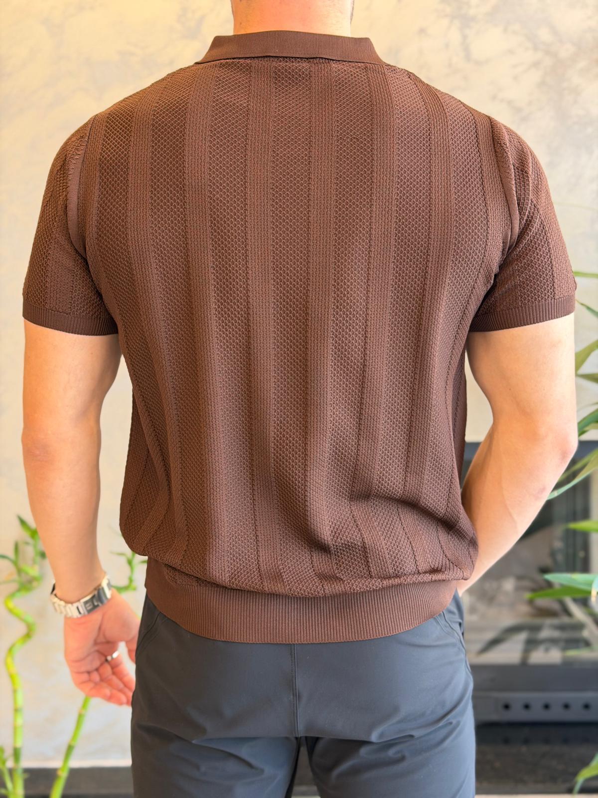 Erkek Polo Yaka Dokulu Tshirt Acı Kahve Eca065