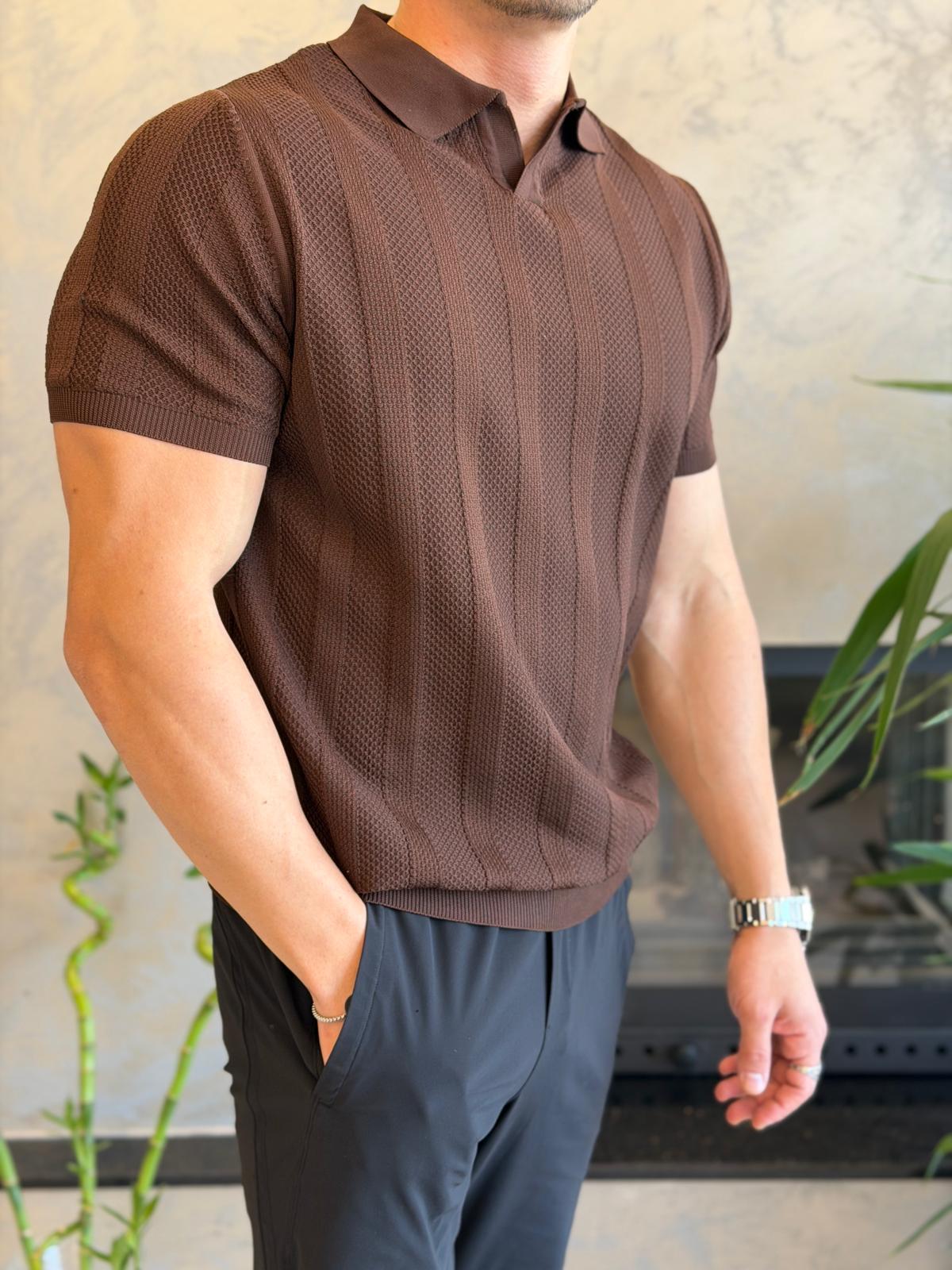 Erkek Polo Yaka Dokulu Tshirt Acı Kahve Eca065
