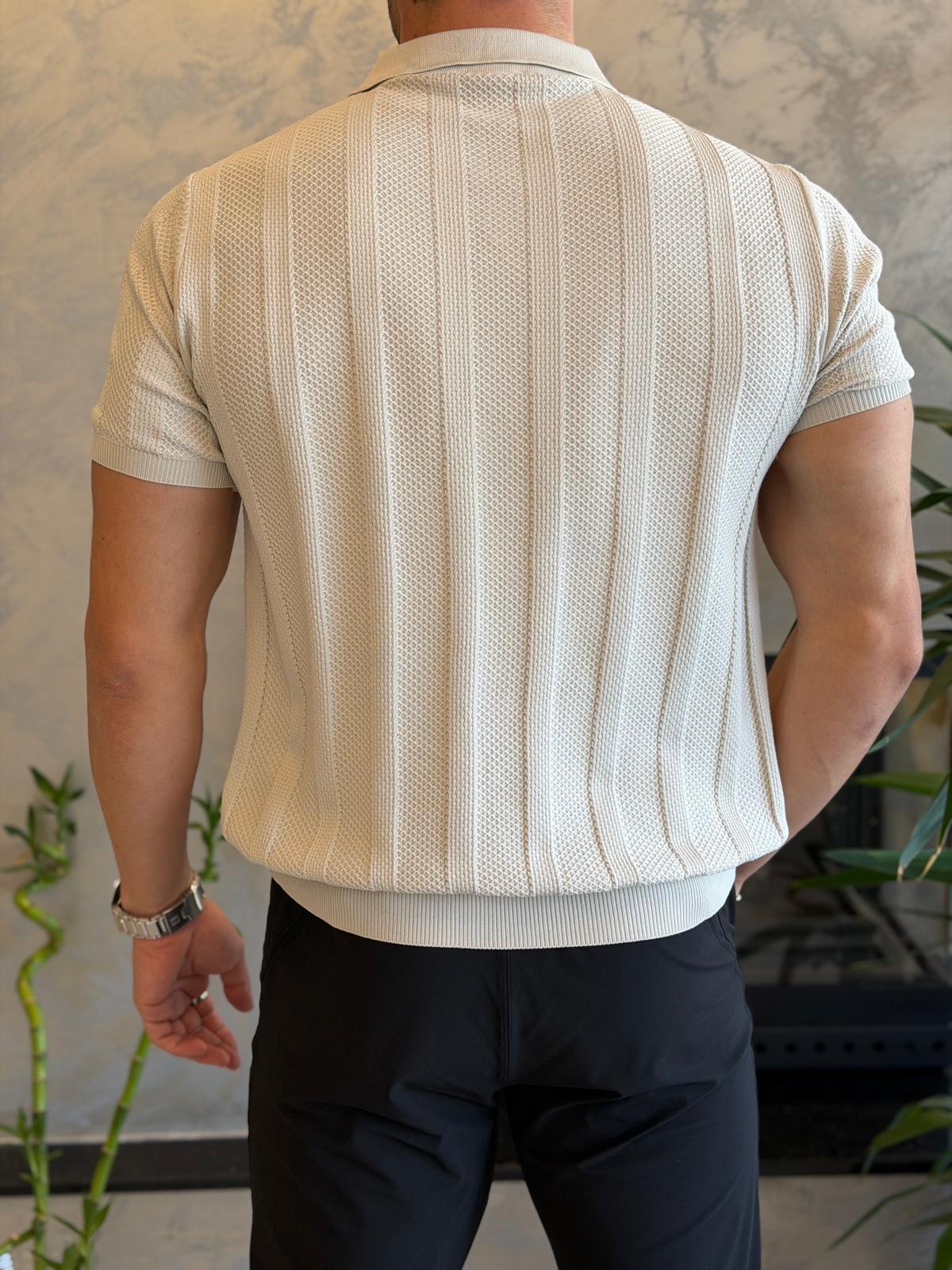 Erkek Polo Yaka Dokulu Tshirt Bej Eca065