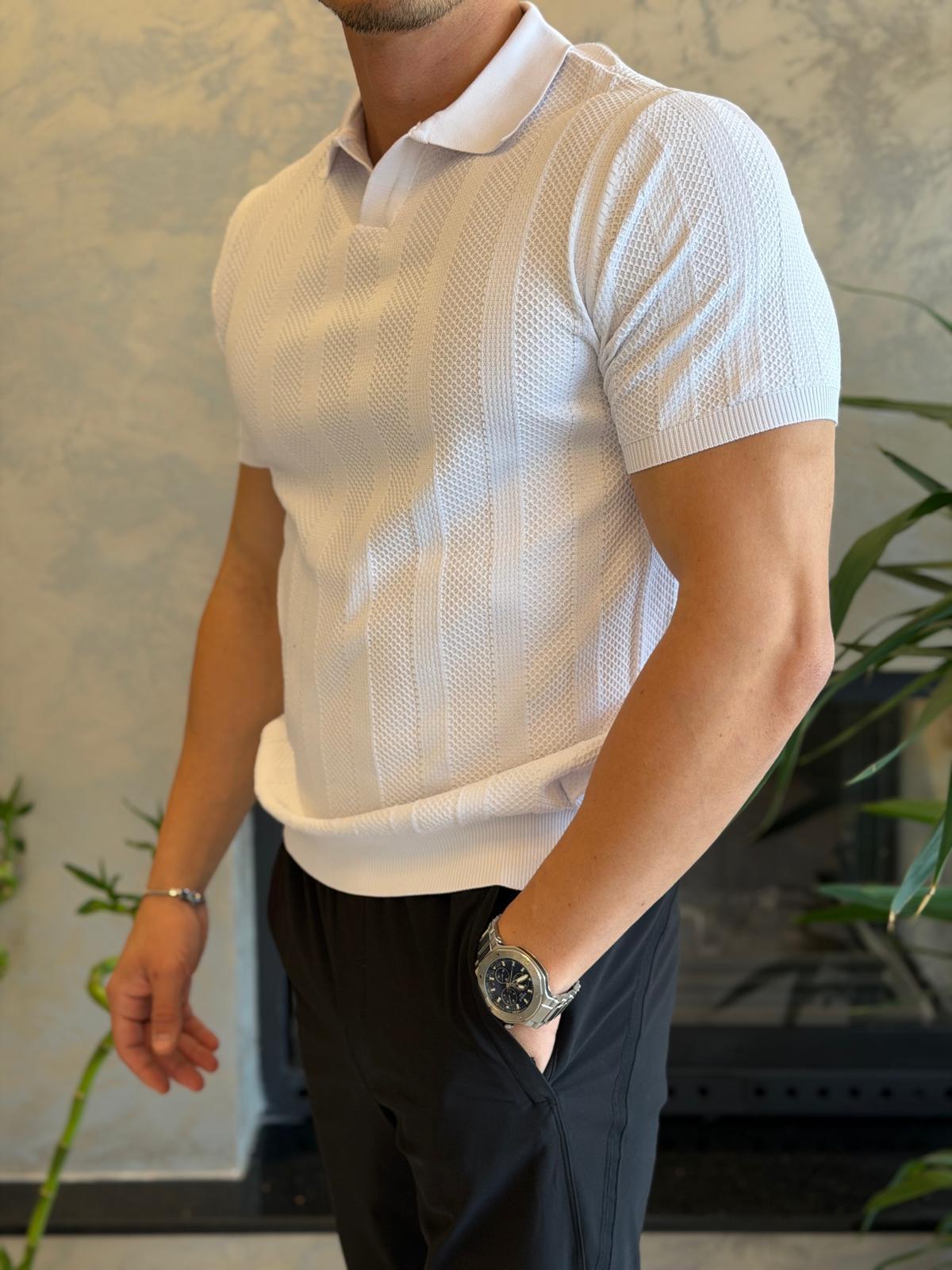 Erkek Polo Yaka Dokulu Tshirt Beyaz Eca065