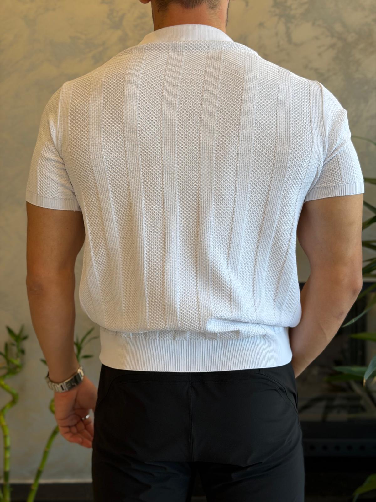 Erkek Polo Yaka Dokulu Tshirt Beyaz Eca065
