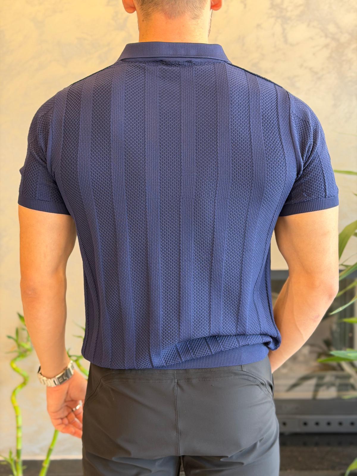 Erkek Polo Yaka Dokulu Tshirt Lacivert Eca065