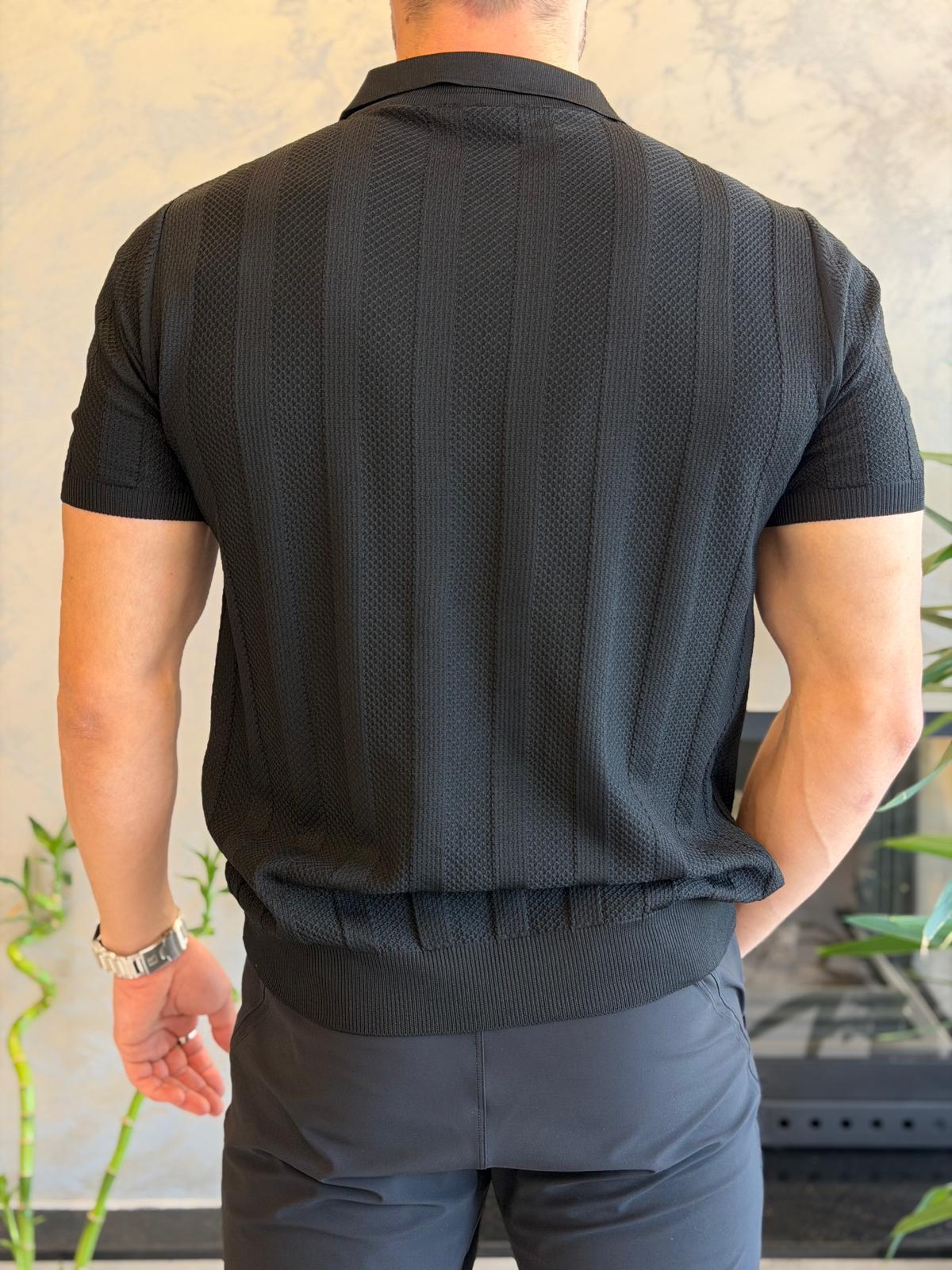 Erkek Polo Yaka Dokulu Tshirt Siyah Eca065