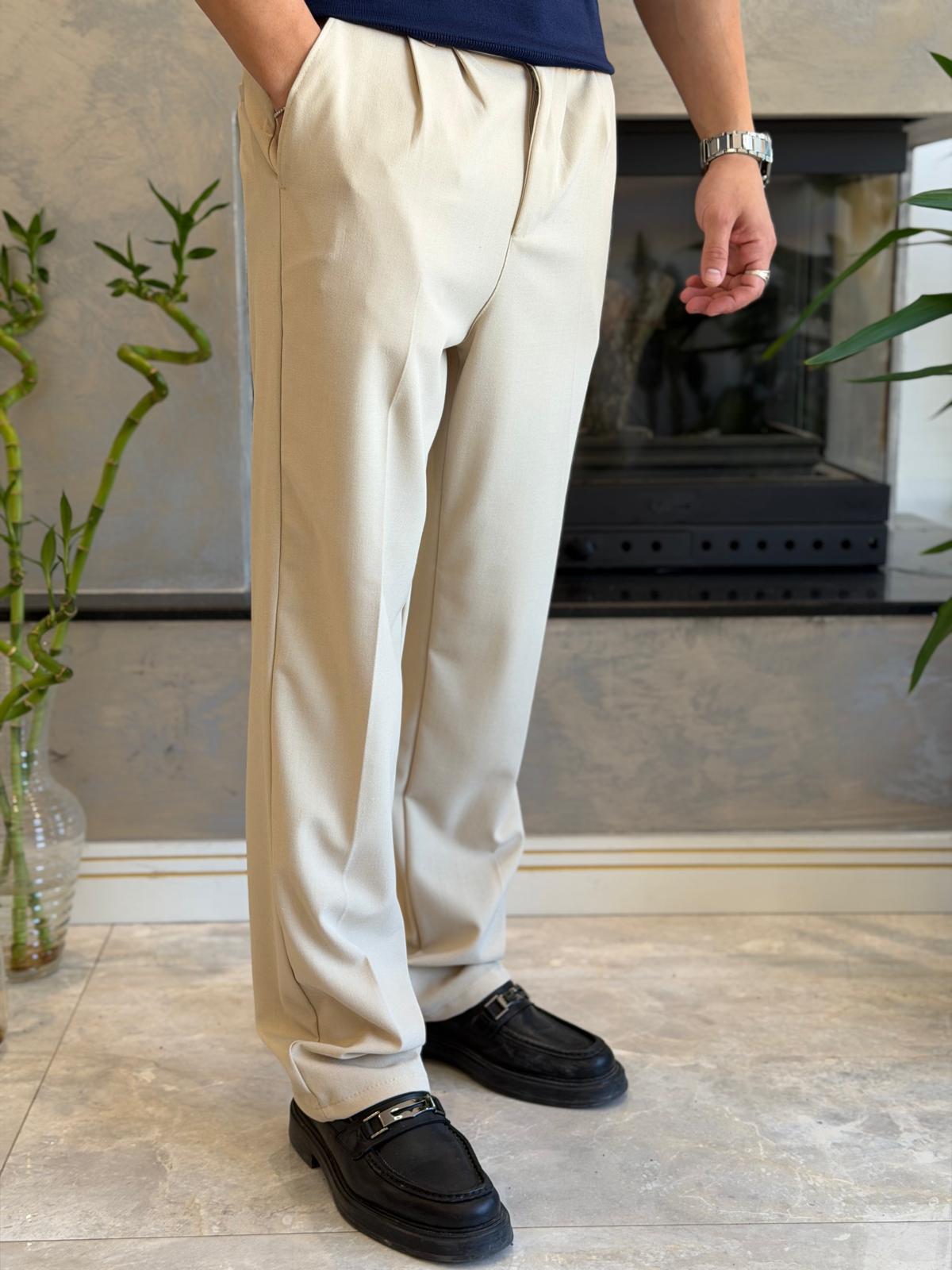 Erkek Premium Baggy Kalıp Kumaş Pantolon Bej Eca074