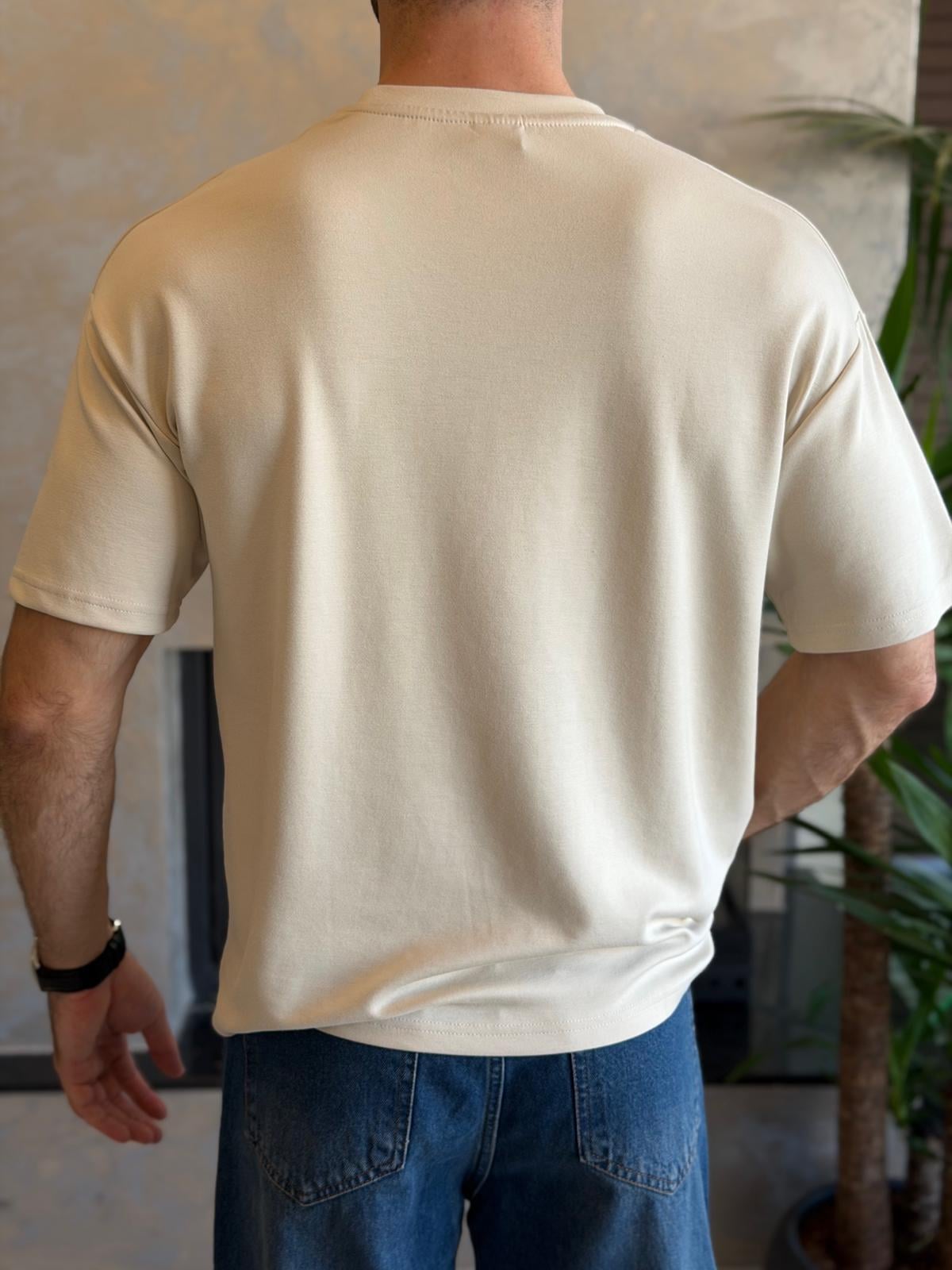 Erkek Premium Bisiklet Yaka Tshirt Bej Eca060