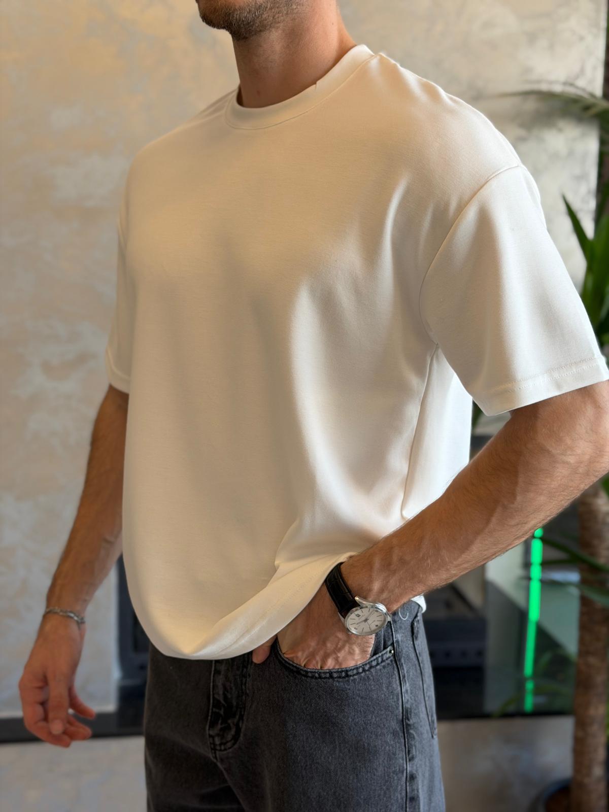 Erkek Premium Bisiklet Yaka Tshirt Beyaz Eca060
