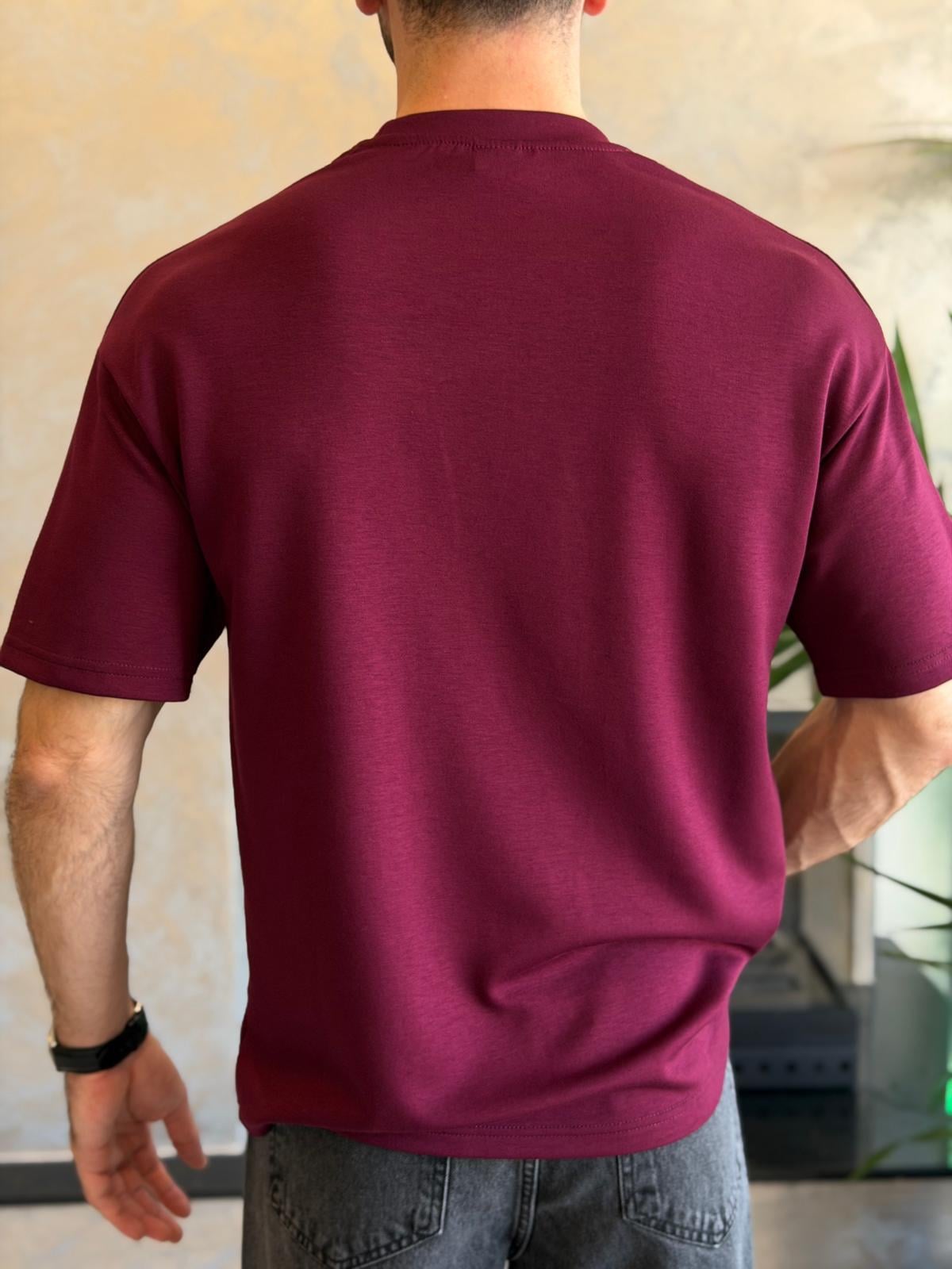 Erkek Premium Bisiklet Yaka Tshirt Bordo Eca060
