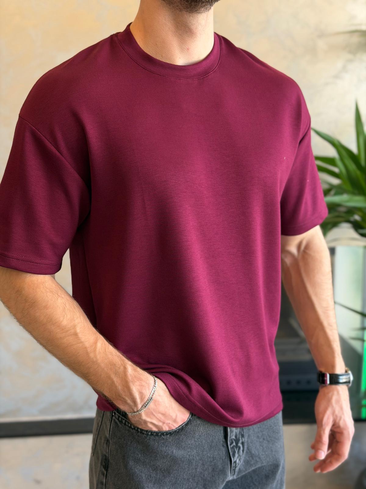 Erkek Premium Bisiklet Yaka Tshirt Bordo Eca060