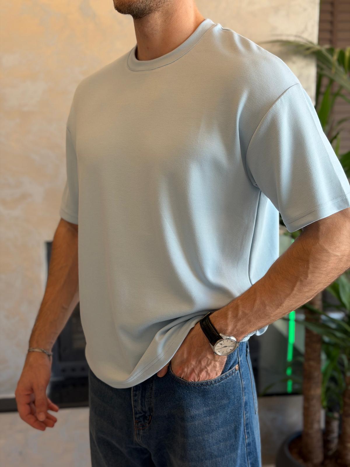 Erkek Premium Bisiklet Yaka Tshirt Buz Mavi Eca060
