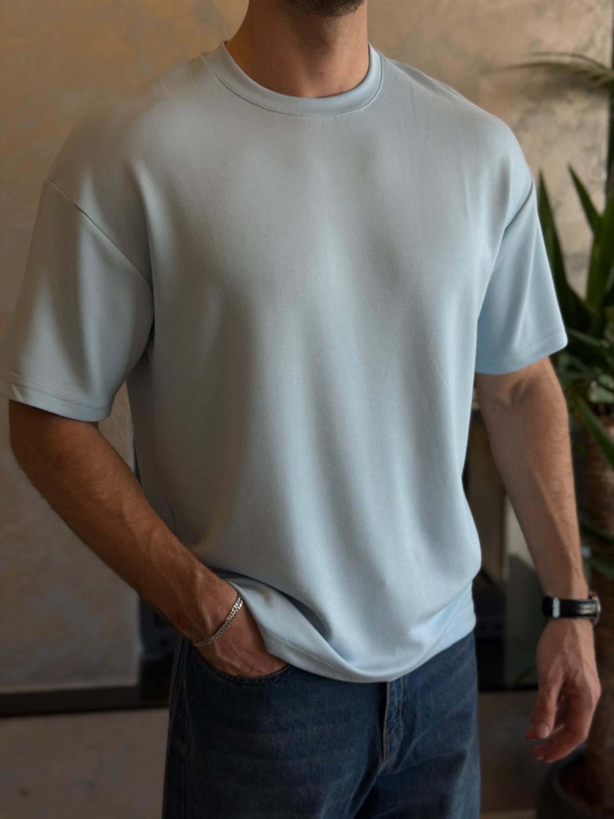 Erkek Premium Bisiklet Yaka Tshirt Buz Mavi Eca060