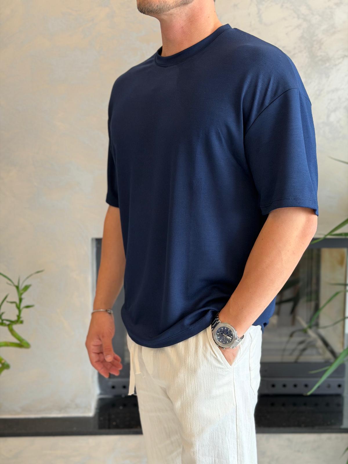 Erkek Premium Bisiklet Yaka Tshirt Lacivert Eca060